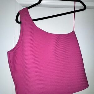 Sincerely Jules Ribbed One-Shoulder Tank Top in Hot Pink